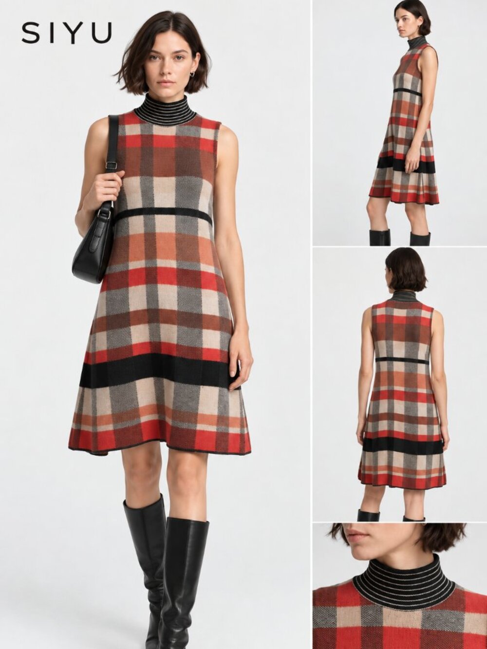 SIYU Spain 100% Extrafine Merino Wool Plaid Sweater Dress XS Farfetch/YOOX